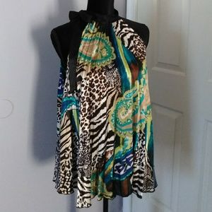 Haltered Flare Animal Print Top